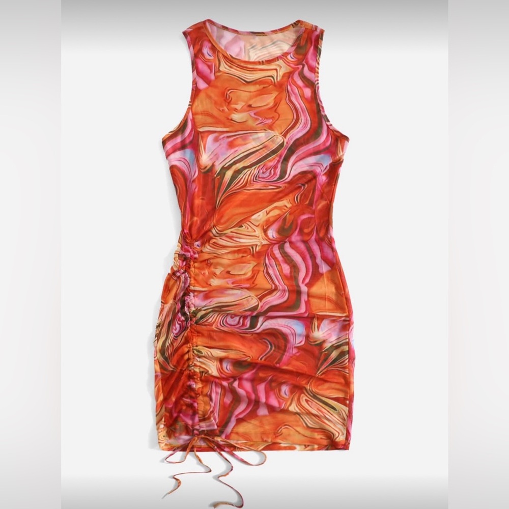 Vibrant Orange and Pink Sheet Swirl Dress